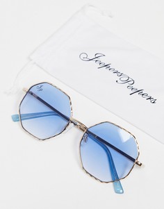 Женские круглые солнцезащитные очки в золотистой оправе с голубыми стеклами Jeepers Peepers-Золотистый