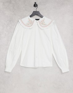 Белая рубашка с цветочной вышивкой на воротнике New Look-Белый