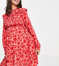 Красное платье мини с оборками и цветочным принтом New Look Maternity-Красный