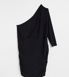 Черное присборенное платье мини на одно плечо Club L London Plus-Черный