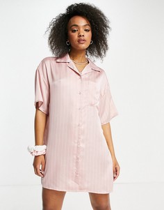 Розовое платье-рубашка в полоску с отложным воротником Lola May-Розовый цвет
