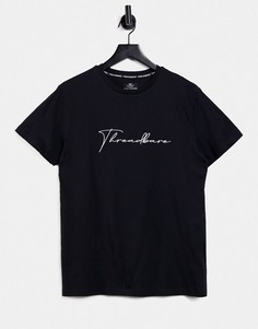 Черная футболка с большим логотипом-подписью Threadbare-Черный