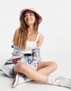 Белая майка в рубчик с квадратным вырезом Topshop-Розовый