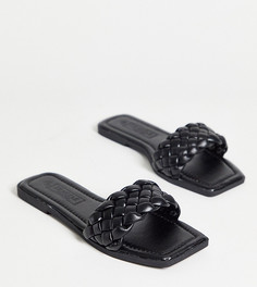 Черные шлепанцы для широкой стопы с квадратным носком Truffle Collection-Черный цвет