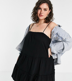 Черный сарафан на бретелях с ярусной оборкой ASOS DESIGN Curve-Черный цвет