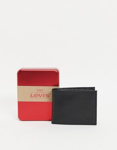 Черный кожаный бумажник с логотипом Levis-Черный цвет