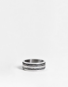 Серебристое широкое кольцо из нержавеющей стали с греческой волной ASOS DESIGN-Серебристый