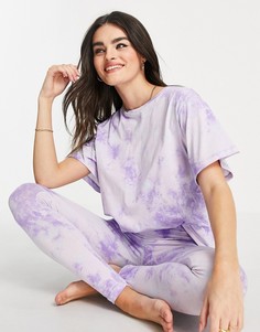 Пижама из футболки и леггинсов с принтом тай-дай сиренево-голубого цвета ASOS DESIGN-Многоцветный
