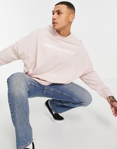 Розово-дымчатый лонгслив в стиле super oversized с логотипом ASOS Unrvlld Spply-Розовый цвет