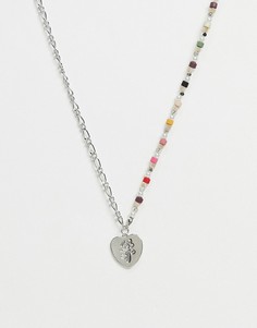 Серебристое ожерелье с цепочками и бусинами и с подвеской в виде сердечка Pieces-Серебристый