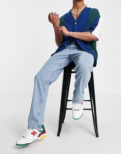 Синие выбеленные джинсы прямого кроя с рваной отделкой ASOS DESIGN-Голубой