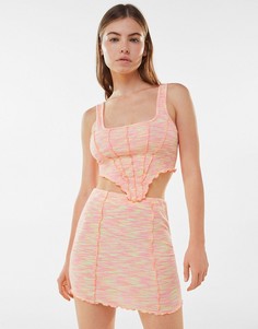 Розовая окрашенная мини-юбка с наружными швами (от комплекта) Bershka-Розовый цвет