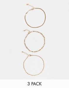 Набор из 3 золотистых браслетов-цепочек на ногу ASOS DESIGN-Золотистый