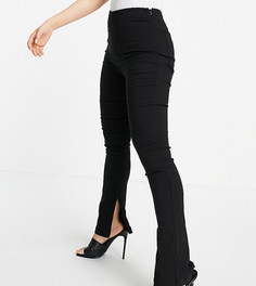 Черные брюки из бенгалина на молнии с разрезами по низу ASOS DESIGN Petite-Черный цвет