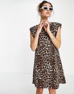Платье-футболка с подплечниками и леопардовым принтом Only-Многоцветный