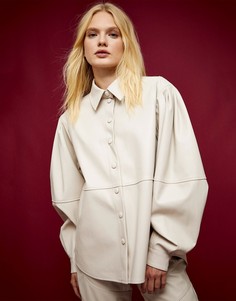 Кремовая рубашка из искусственной кожи с декоративными швами Topshop-Белый