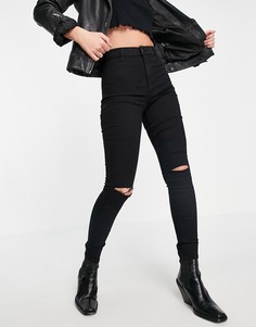 Черные джинсы из переработанного хлопка со рваной отделкой Topshop Joni-Черный цвет
