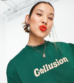 Футболка от комплекта с принтом логотипа цвета хаки COLLUSION Unisex-Зеленый цвет
