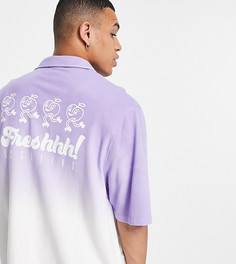 Трикотажная рубашка из ткани пике в стиле oversized с мультяшным принтом и эффектом омбре фиолетового цвета COLLUSION-Фиолетовый цвет