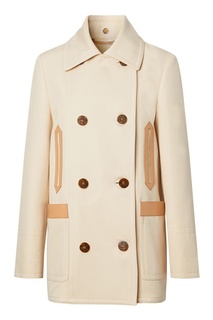 Бежевый хлопковый бушлат с кожаной отделкой Burberry