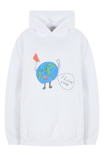 Белое объемное худи с принтом Love Earth Balenciaga