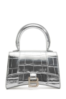 Серебристая кожаная сумка Hourglass Mini Balenciaga