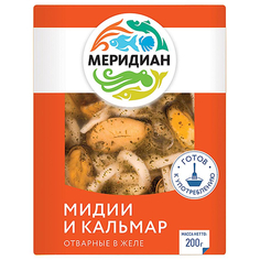 Мидии и кальмары Меридиан отварные в желе с зеленью, 200 г Meridian