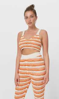 Stradivarius Топ Из Кружева Кроше В Полоску Оранжево-Персиковый Xs