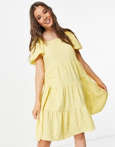 Желтое свободное платье с пышными рукавами Pieces Mariah-Желтый