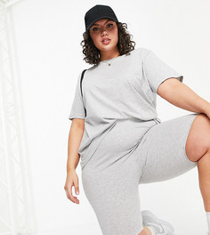 Комплект из коротких леггинсов и oversized-футболки серого меланжевого цвета Threadbare Curve-Серый