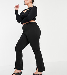 Черные зауженные брюки из трикотажа понте с завышенной талией и разрезами спереди ASOS DESIGN Curve-Черный цвет