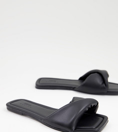 Черные мюли с квадратным носком и перекрученной отделкой спереди для широкой стопы ASOS DESIGN Fine Tune-Черный цвет