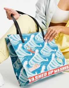 Выбеленная сумка-тоут с разноцветным принтом на голубом фоне Skinnydip-Голубой