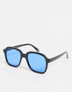 Квадратные солнцезащитные очки в черной оправе с синими линзами и отделкой цвета вороненого металла ASOS DESIGN-Черный цвет
