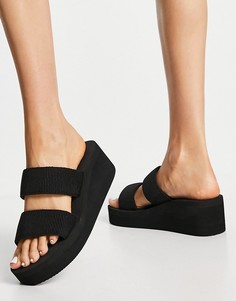 Черные сандалии на массивной плоской платформе с двойными ремешками Schuh-Черный цвет