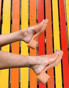 Резиновые сандалии персикового цвета на среднем каблуке Bershka-Нейтральный
