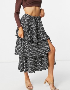 Ярусная юбка миди с разрезом и абстрактным принтом от комплекта Pretty Lavish Ashton-Черный