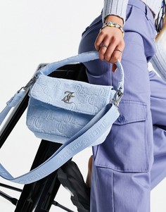 Светло-голубая махровая сумка через плечо с жаккардовым узором Juicy Couture-Голубой