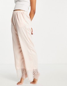 Бледно-розовые пижамные брюки из атласа с кружевом Loungeable-Розовый цвет
