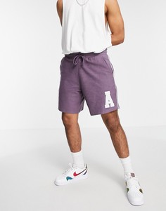 Фиолетовые свободные шорты с изнаночными петлями и аппликацией в виде логотипа ASOS Actual-Фиолетовый цвет
