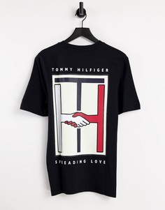 Черная футболка в стиле унисекс с принтом спереди и сзади Tommy Hilfiger One Planet Capsule-Черный цвет