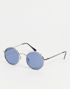 Круглые солнцезащитные очки в серебристой оправе Only & Sons-Серебристый