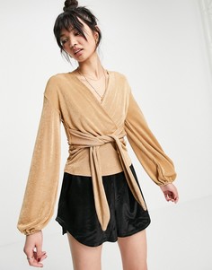 Бежевая блузка-кимоно с завязкой спереди Closet London-Коричневый цвет
