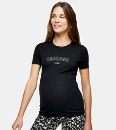 Черная футболка с надписью "Chicago" Topshop Maternity-Черный цвет