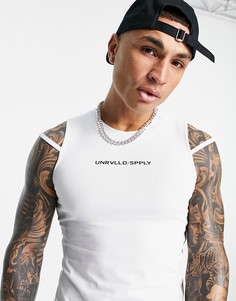 Белая майка с разрезами и принтом логотипа ASOS Unrvlld Spply-Белый