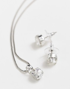 Набор из сережек-гвоздиков и ожерелья с кристаллами Swarovski Krystal-Серебристый