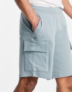 Серо-голубые трикотажные шорты в стиле oversized с карманами карго ASOS DESIGN-Голубой