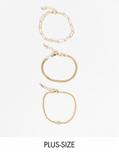 Эксклюзивный набор из 3 золотистых браслетов с тонкой и массивной цепочкой DesignB London Curve-Золотистый