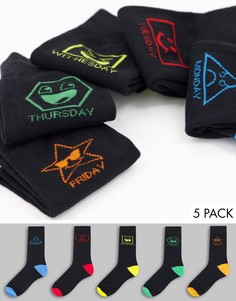 Набор из 5 пар черных носков с названиями дней недели Brave Soul-Черный