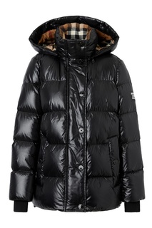 Черный короткий пуховик с капюшоном Burberry